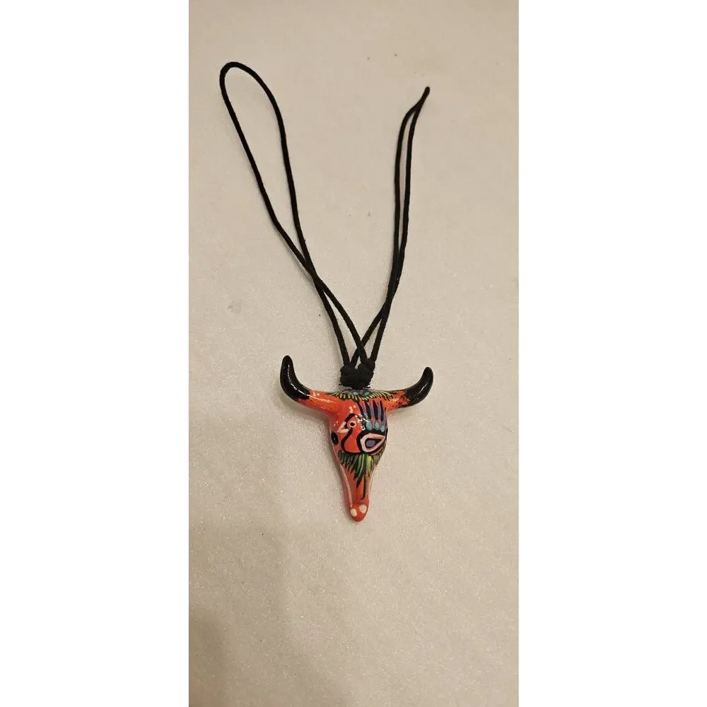 Neon‎ Talavera Cow Bird Skull Steer Head Longhorn horn Pottery MX Hanging Art